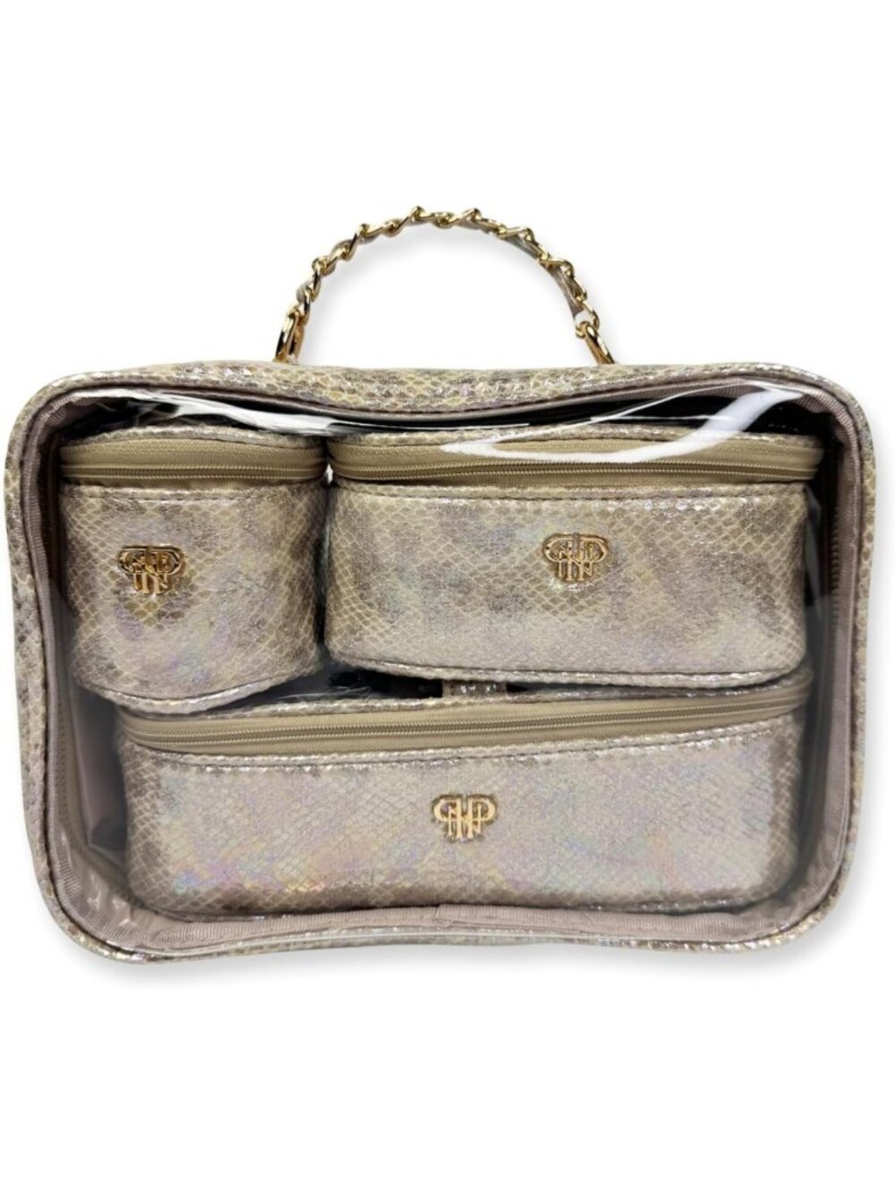 Clear Makeup Case Set - 3 Removable Pouches, Stylish Leopard Print, Travel